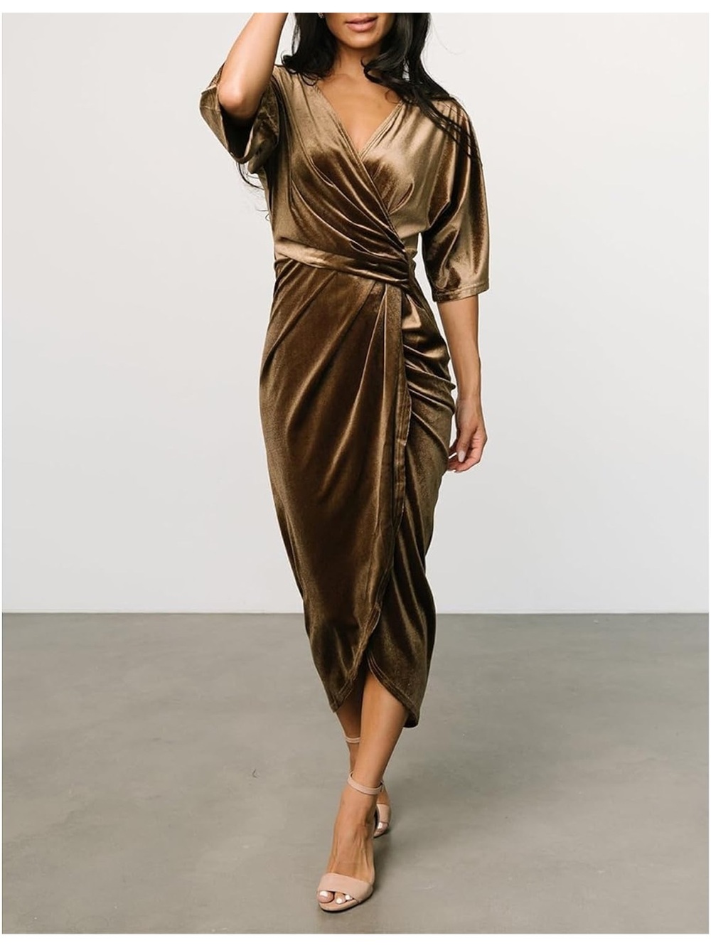 3/$30 Wrap Velvet Midi Dress in Bronze